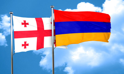 Georgia flag with Armenia flag, 3D rendering