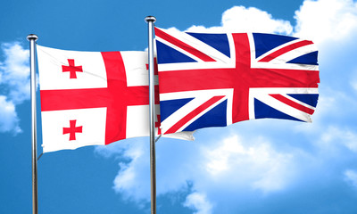 Georgia flag with Great Britain flag, 3D rendering