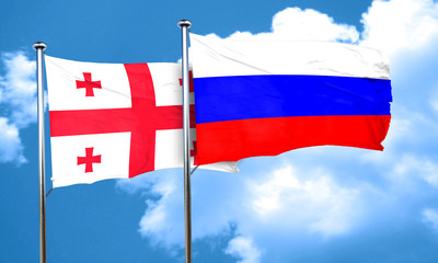 Georgia flag with Russia flag, 3D rendering