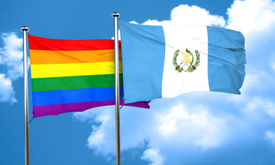 Gay pride flag with Guatemala flag, 3D rendering