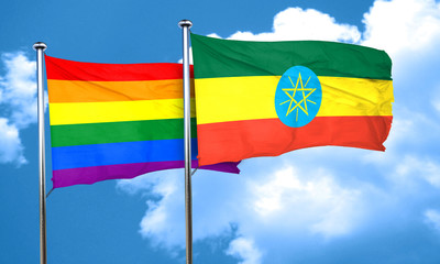 Gay pride flag with Ethiopia flag, 3D rendering