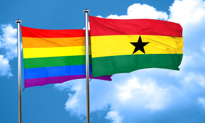 Gay pride flag with Ghana flag, 3D rendering
