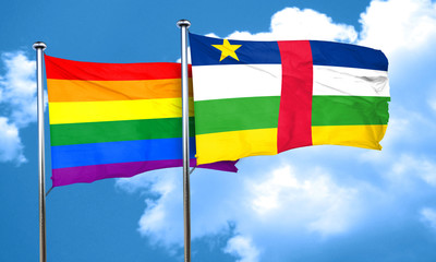 Gay pride flag with Central African Republic flag, 3D rendering