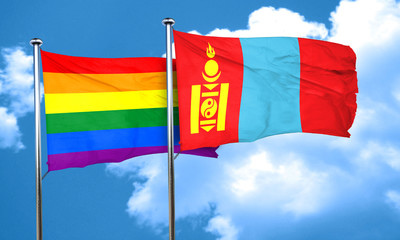Gay pride flag with Mongolia flag, 3D rendering
