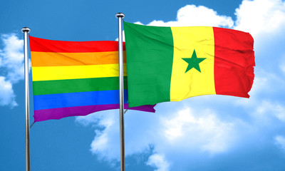 Gay pride flag with Senegal flag, 3D rendering