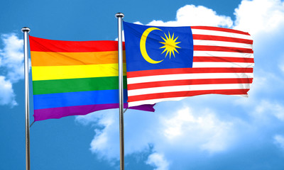 Gay pride flag with Malaysia flag, 3D rendering
