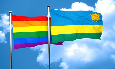 Gay pride flag with rwanda flag, 3D rendering