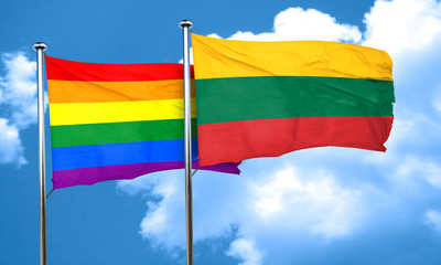 Gay pride flag with Lithuania flag, 3D rendering
