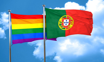 Gay pride flag with Portugal flag, 3D rendering