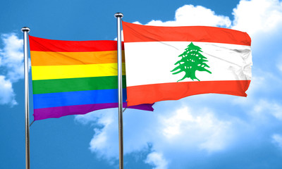 Gay pride flag with Lebanon flag, 3D rendering