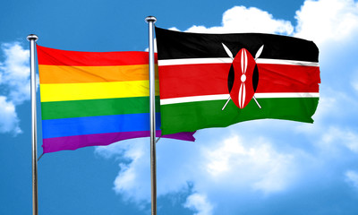 Gay pride flag with Kenya flag, 3D rendering