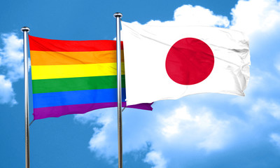 Gay pride flag with Japan flag, 3D rendering