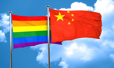 Gay pride flag with China flag, 3D rendering