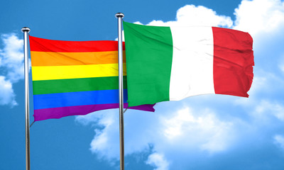 Gay pride flag with Italy flag, 3D rendering