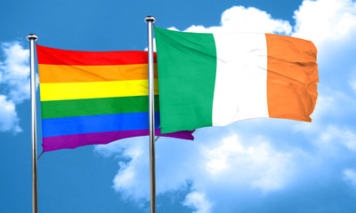 Gay pride flag with Ireland flag, 3D rendering