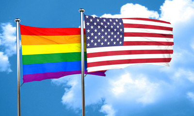 Gay pride flag with American flag, 3D rendering