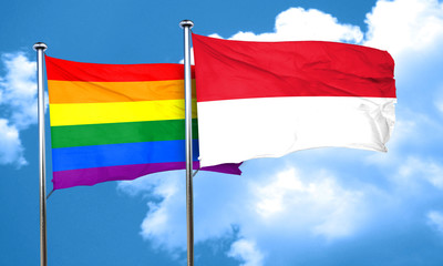 Gay pride flag with Indonesia flag, 3D rendering