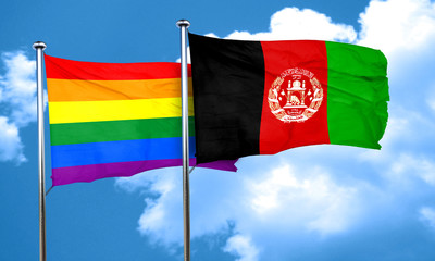 Gay pride flag with afghanistan flag, 3D rendering