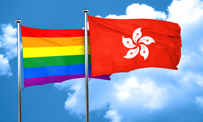 Gay pride flag with Hong Kong flag, 3D rendering
