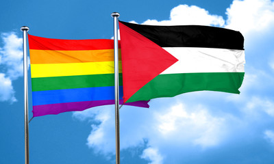 Gay pride flag with Palestine flag, 3D rendering