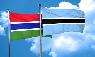 Gambia flag with Botswana flag, 3D rendering