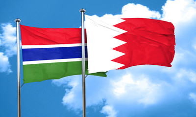 Gambia flag with Bahrain flag, 3D rendering