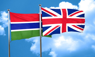 Gambia flag with Great Britain flag, 3D rendering