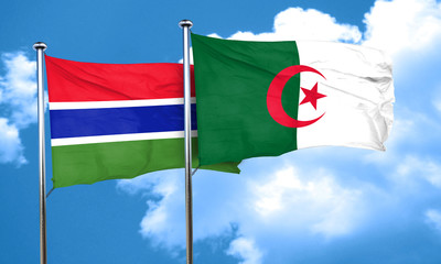 Gambia flag with Algeria flag, 3D rendering