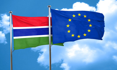 Gambia flag with european union flag, 3D rendering