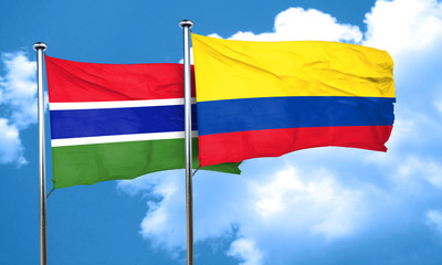 Gambia flag with Colombia flag, 3D rendering