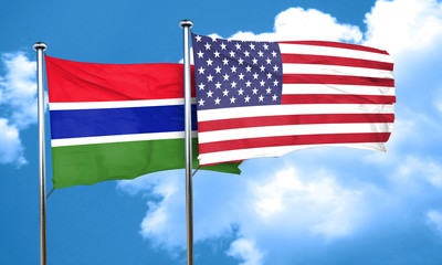 Gambia flag with American flag, 3D rendering