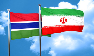 Gambia flag with Iran flag, 3D rendering