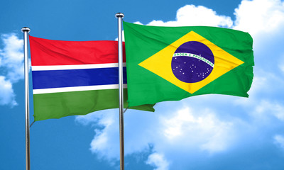 Gambia flag with Brazil flag, 3D rendering