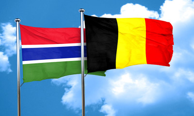 Gambia flag with Belgium flag, 3D rendering
