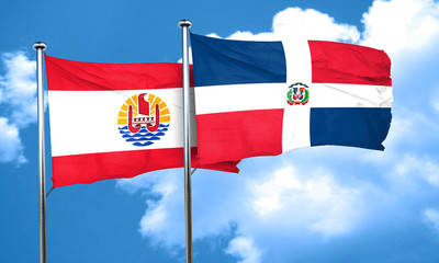 french polynesia flag with Dominican Republic flag, 3D rendering