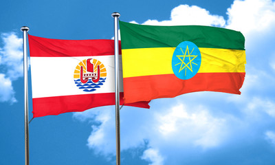 french polynesia flag with Ethiopia flag, 3D rendering