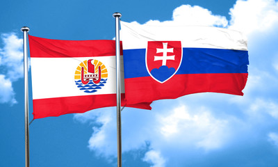 french polynesia flag with Slovakia flag, 3D rendering