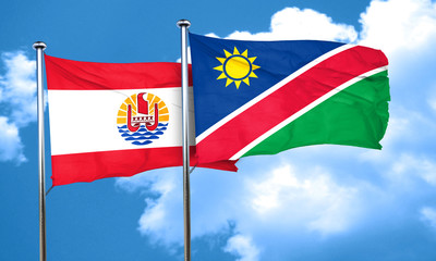 french polynesia flag with Namibia flag, 3D rendering