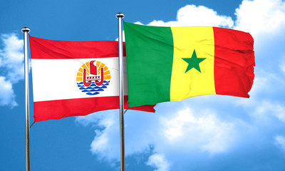 french polynesia flag with Senegal flag, 3D rendering