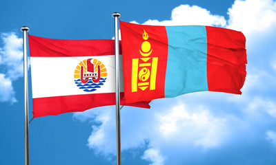 french polynesia flag with Mongolia flag, 3D rendering