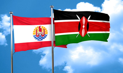french polynesia flag with Kenya flag, 3D rendering