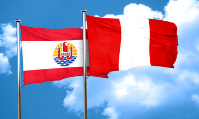 french polynesia flag with Peru flag, 3D rendering