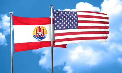 french polynesia flag with American flag, 3D rendering