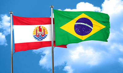 french polynesia flag with Brazil flag, 3D rendering