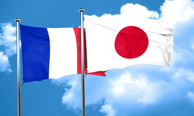 France flag with Japan flag, 3D rendering