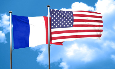 France flag with American flag, 3D rendering