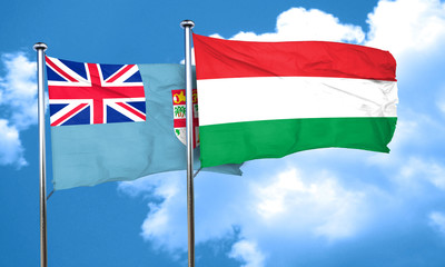Fiji flag with Hungary flag, 3D rendering