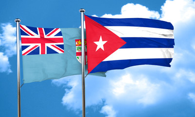 Fiji flag with cuba flag, 3D rendering
