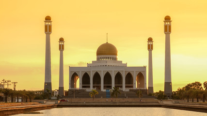 Sunset at Central Mosque, Songkhla, Thailand.