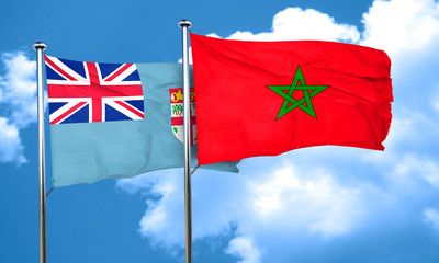 Fiji flag with Morocco flag, 3D rendering